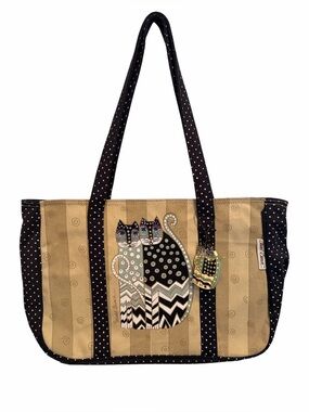 Vintage Laurel Burch Tan and Black Cat Tote Bag